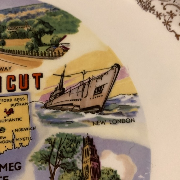 1960s Vintage Connecticut Tourist Souvenir Ceramic Collectible Plate Gold Edge - Picture 7 of 17